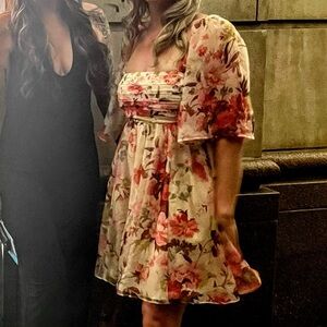 Emerson Ruched Angel Sleeve Mini Dress